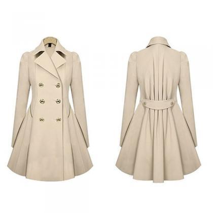 Women Ladies Lapel Windbreaker Long..