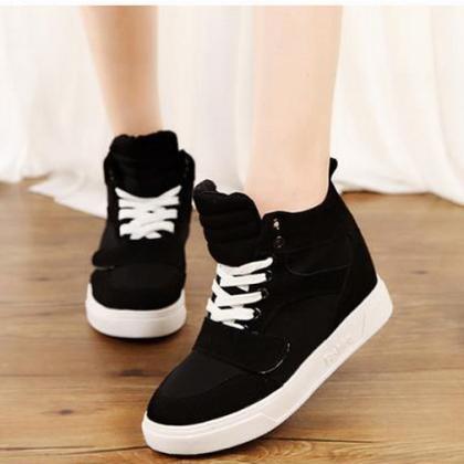 Fashion High Top Sneakers Lace Up Splice Thick Sole Plimsoll Trainer ...