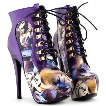 Black/Purple Lace Up Stiletto Heel ..