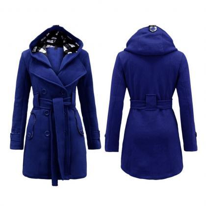 Women's Warm Winter Double-breasted Hooded Long Section Slim Jacket ...