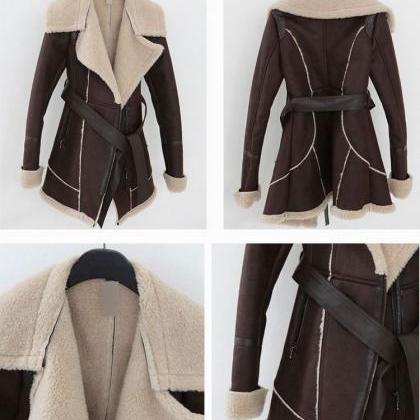 Women Suede Leather Winter Long Thi..