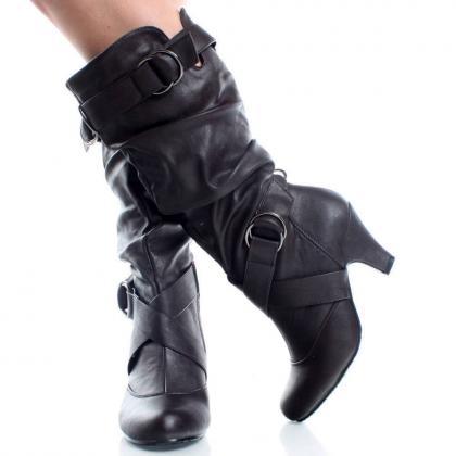 New Sexy Womens Mid Calf Faux Leath..