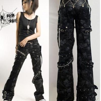 HOT sexy visual kei PUNK gothic Black classic rock removalbe pants