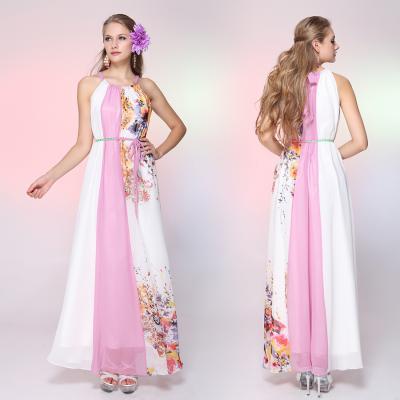 Gorgeous Casual Halter Floral Printed Chiffon Women Evening Dress
