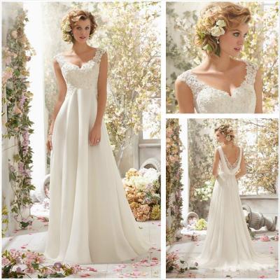 New white/ivory Full-Length chiffon lace applique formal dress Inventory