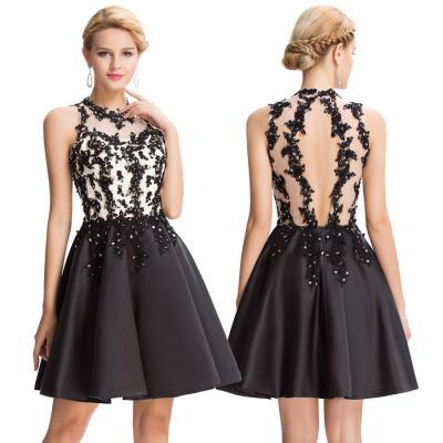 New Short Black Applique Party Evening Prom Cocktail Dress