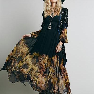 Womens Ball Gown Formal Floral BOHO Maxi Chiffon Cocktail Evening Party Dress