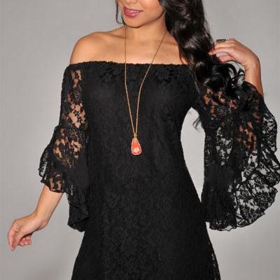 Sexy Lady Lace Overlay Off-shoulder Lace Evening Cocktail Clubwear Mini Dress