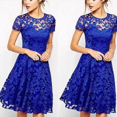 Fashion Women Floral Lace Short Sleeve Cocktail Evening Party Casual Mini Dress