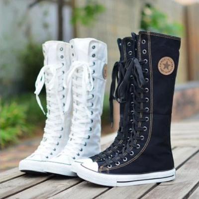 EMO Gothic PUNK Women Rock Boot Girls Shoes Sneaker Knee High Zip Laces Up