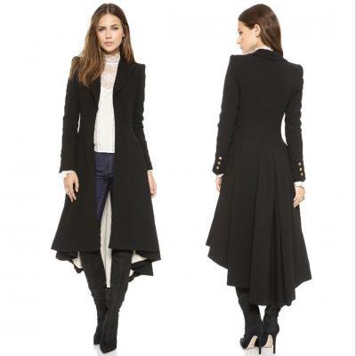 New Womens Ladies Autumn Winter Long Black Windbreaker Trench coat Outerwear