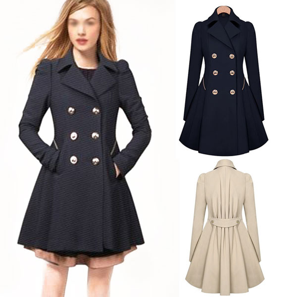 Women Ladies Lapel Windbreaker Long Winter Parka Coat