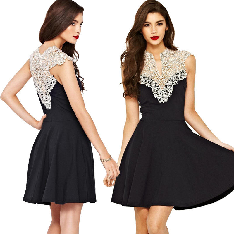 Sexy Ladies Lace Chiffon Sleeveless Dress Party Evening Cocktail Mini