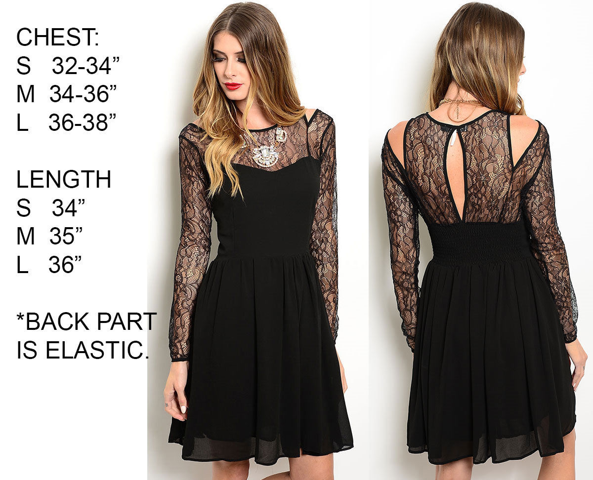 WOMENS LONG SLEEVE LACE A LINE CASUAL COCKTAIL EVENING PARTY LITTLE BLACK DRESS