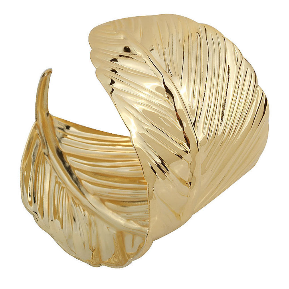 Charm Leaf Shape Cuff Bracelet Bangle Gold Plated Women Gift Fashion Jewelry New