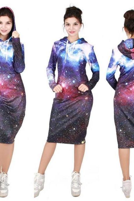 Graphic 3D Print Fashion Women's Long Sleeve Pocket Sweatshirt Mini Hoodie Dress