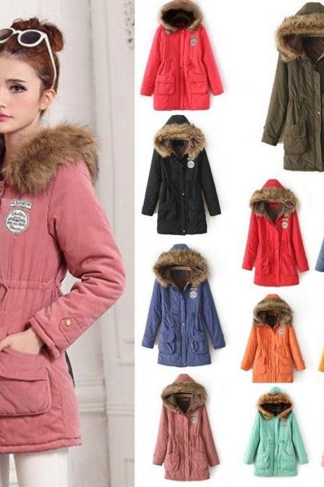 Winter Coat Parka Warm Thicken Fur Collar Overcoat Long Jacket Outwear