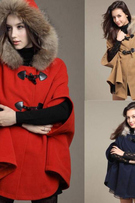 New Winter Women Wool Hooded Cap Coat Parka Hoodie Jacket Trench Coat Overcoat