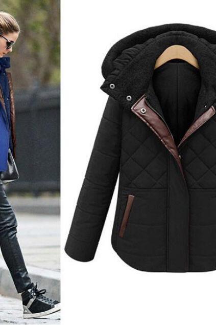 European Winter Womens Hooded Cotton Blend Jacket Puffer Coat Parka Outwear New