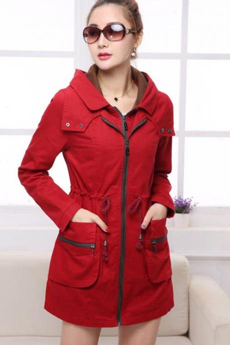 Winter Women Long Sleeve Hooded Cotton Trench Jacket Coat Outwear Parka