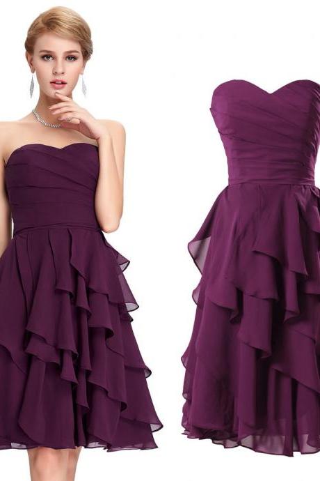 hort Chiffon Evening Dresses Bridesmaid Wedding Cocktail Party Prom Ball Gown