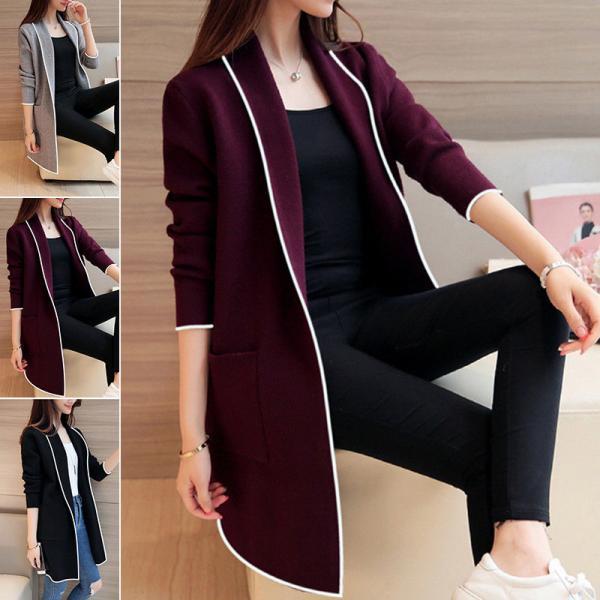 Womens Casual Open Front Cardigan Trench Coat Long Sleeve Duster Jacket Outwear