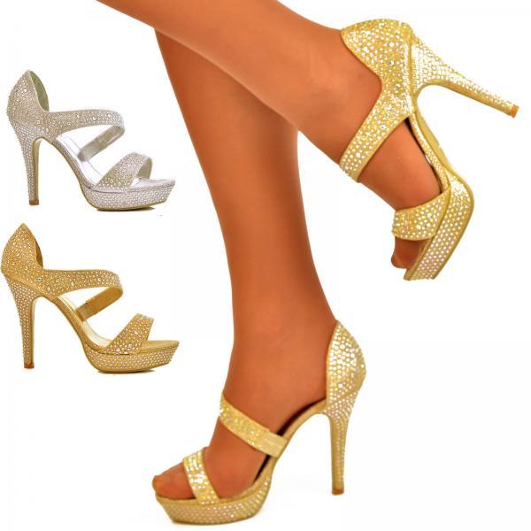 NEW Ladies Sparkly Diamante Crystal Strappy Unique Sandals High Heels Shoes Size on Luulla