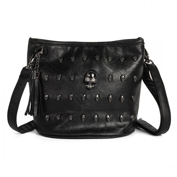 Skull Studs Cool Punk Leather Goth Tassels Messenger Shoulder Tote Handbag Bag