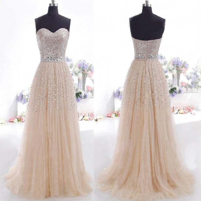 Beaded Long Women Formal Evening Bridesmaid Dresses Party Prom Ballgown ...