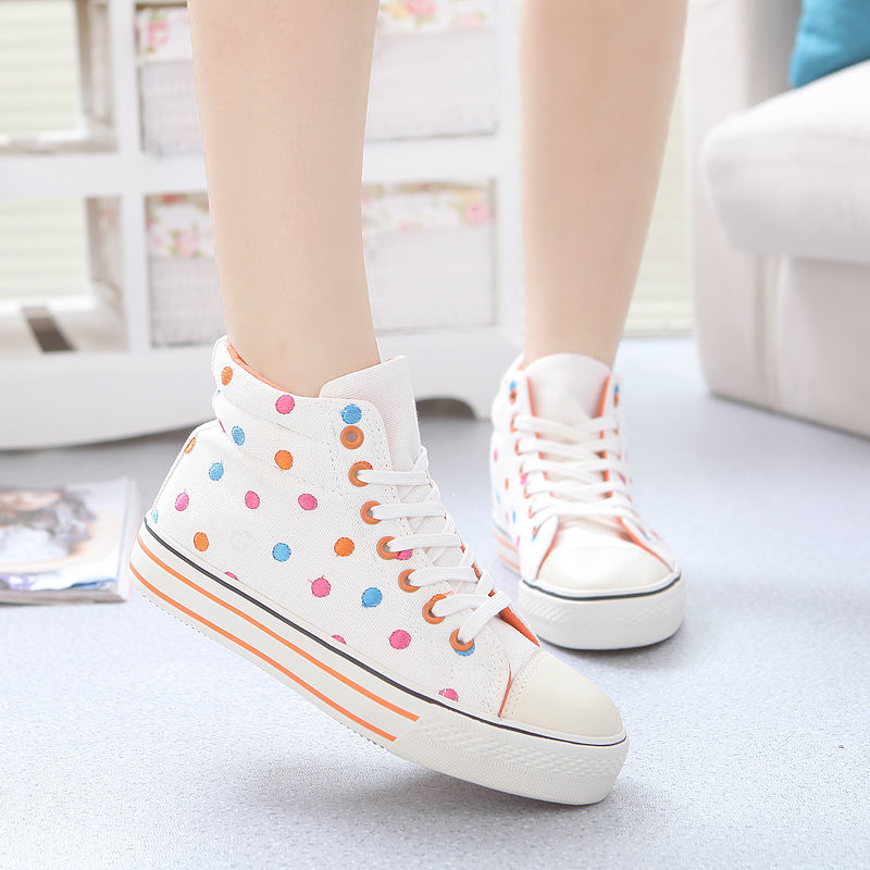 Ladies Shoes Winter New High Top Canvas Lace-up Trainers Polka Dot ...